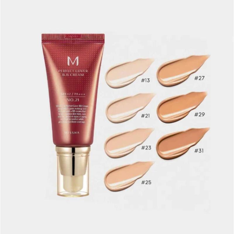 Missha Perfect Cover BB Cream 50ml #27 Honey Beige– Κρέμα προσώπου με χρώμα και SPF 42 με Υαλουρονικό Οξύ & Ceramides 50ml